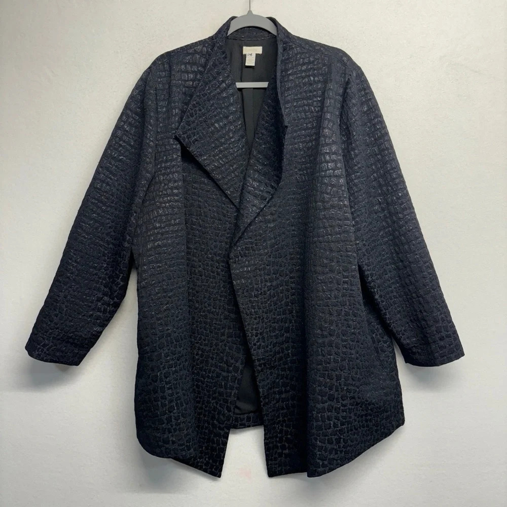 Chico’s Open Jacket Textured Lined 4‎ / XL Black